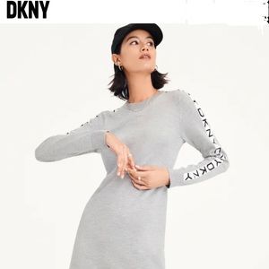 DKNY Long Sleeve Sweater Dress With Logo Sleeves